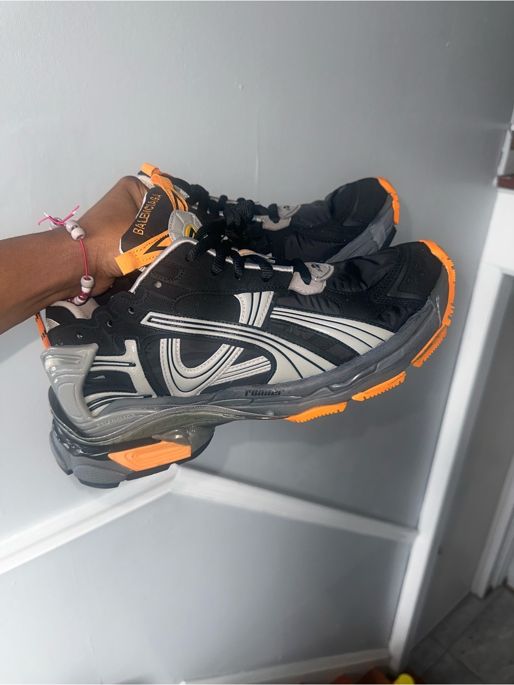 Balenciaga Black Gray and Orange Runner Sneakers